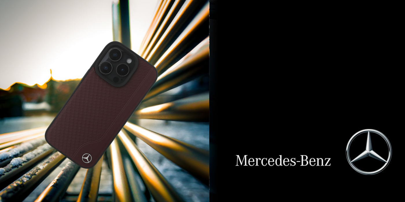 Mercedes MEHMP16L23RBGVR Apple iPhone 16 Pro 6.3″ red kietas dėklas MB Wood Imitation Leather MagSafe aprašymas - Prekės nuotrauka