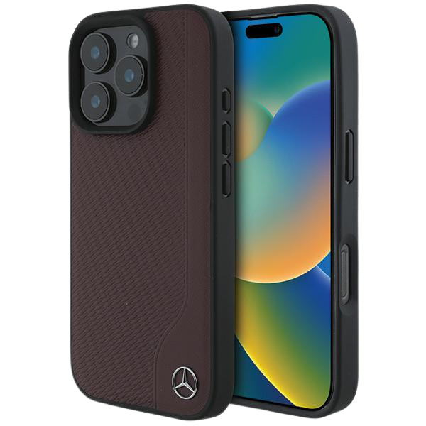 Mercedes MEHMP16L23RBGVR Apple iPhone 16 Pro 6.3″ red kietas dėklas MB Wood Imitation Leather MagSafe aprašymas - Prekės nuotrauka
