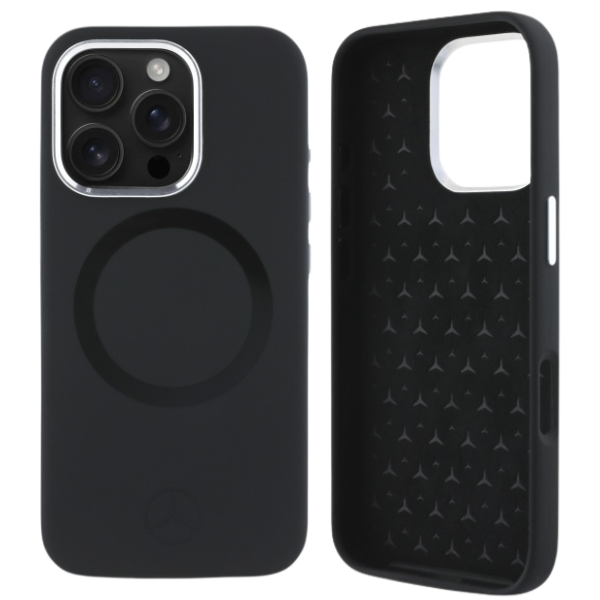 Mercedes MEHMP16L23SUTTK iPhone 16 Pro 6.3″ juodos spalvos kietas dėklas Silicone Tonal Logo MagSafe aprašymas - Prekės nuotrauka