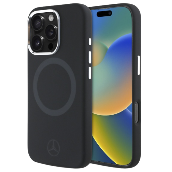 Mercedes MEHMP16L23SUTTK iPhone 16 Pro 6.3″ juodos spalvos kietas dėklas Silicone Tonal Logo MagSafe aprašymas - Prekės nuotrauka