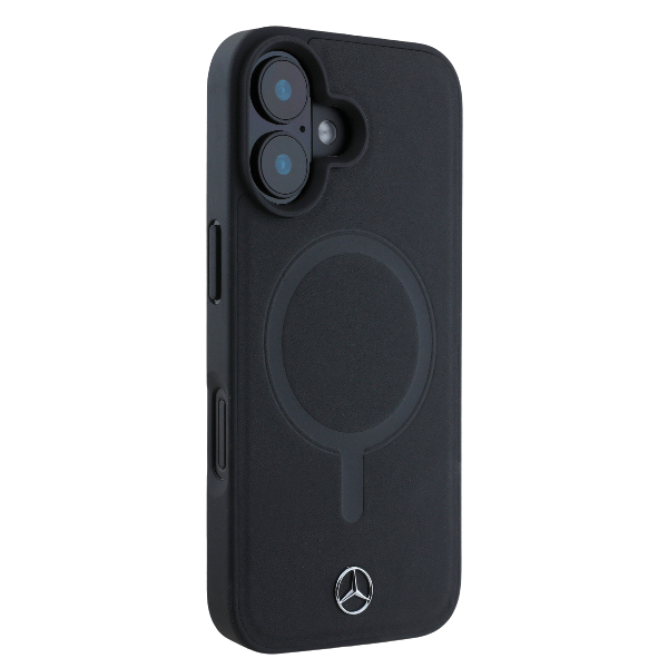 Mercedes MEHMP16S23RCMK iPhone 16 6.1″ juoda/juodos spalvos kietas dėklas Plain Smooth Leather MagSafe aprašymas - Prekės nuotrauka