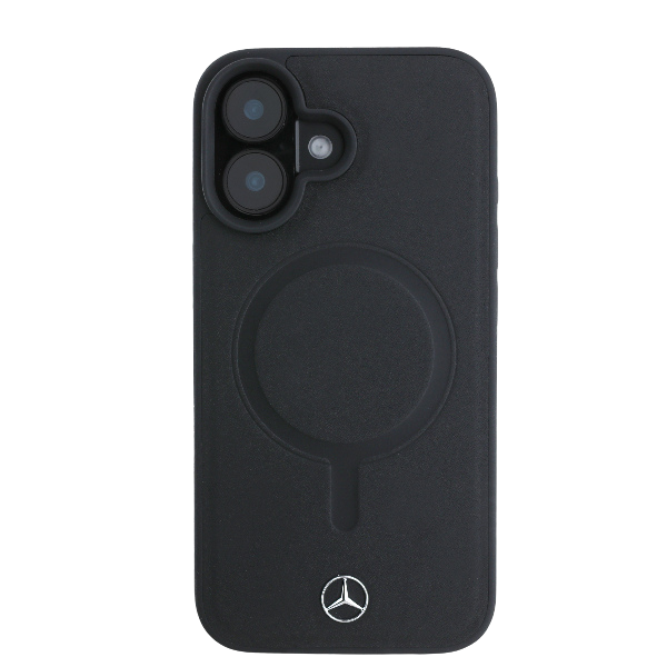 Mercedes MEHMP16S23RCMK iPhone 16 6.1″ juoda/juodos spalvos kietas dėklas Plain Smooth Leather MagSafe aprašymas - Prekės nuotrauka