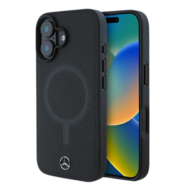 Mercedes MEHMP16S23RCMK iPhone 16 6.1″ juoda/juodos spalvos kietas dėklas Plain Smooth Leather MagSafe aprašymas - Prekės nuotrauka