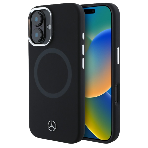 Mercedes MEHMP16S23SUTTK iPhone 16 6.1″ juodos spalvos kietas dėklas Silicone Tonal Logo MagSafe aprašymas - Prekės nuotrauka