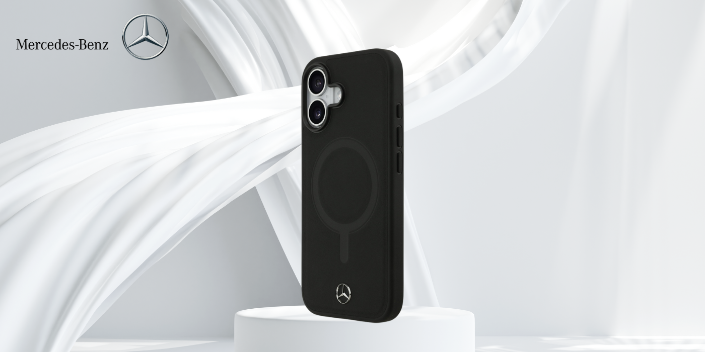 Mercedes Plain Smooth Leather MagSafe dėklas Apple iPhone 17 juodos spalvos aprašymas - Prekės nuotrauka
