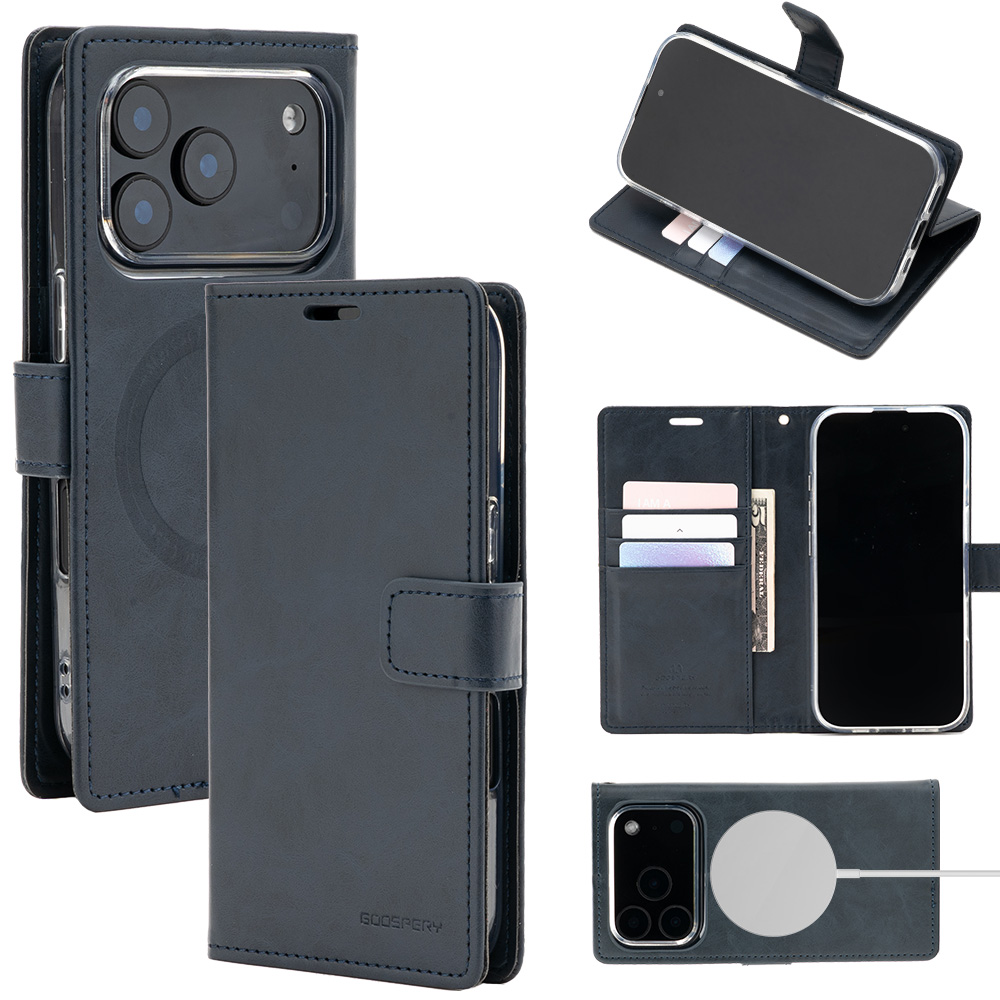 Mercury BlueMoon Diary MagSafe dėklas, skirtas iPhone 17 Pro / 18 Pro, Navy – tamsiai mėlyna aprašymas - Prekės nuotrauka