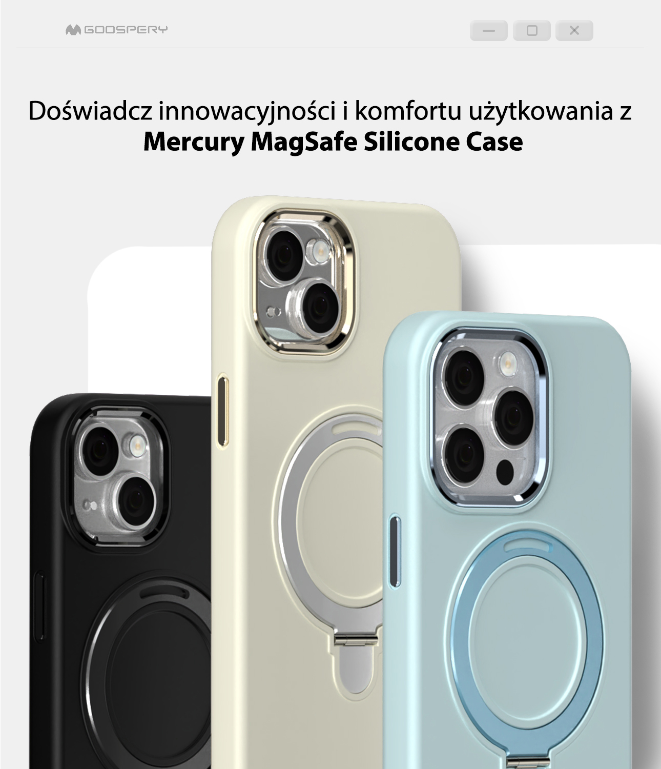 Dėklas Mercury MagSafe Stand Silicone Apple iPhone 15 Plus 6,7″ juodos spalvos aprašymas - Prekės nuotrauka