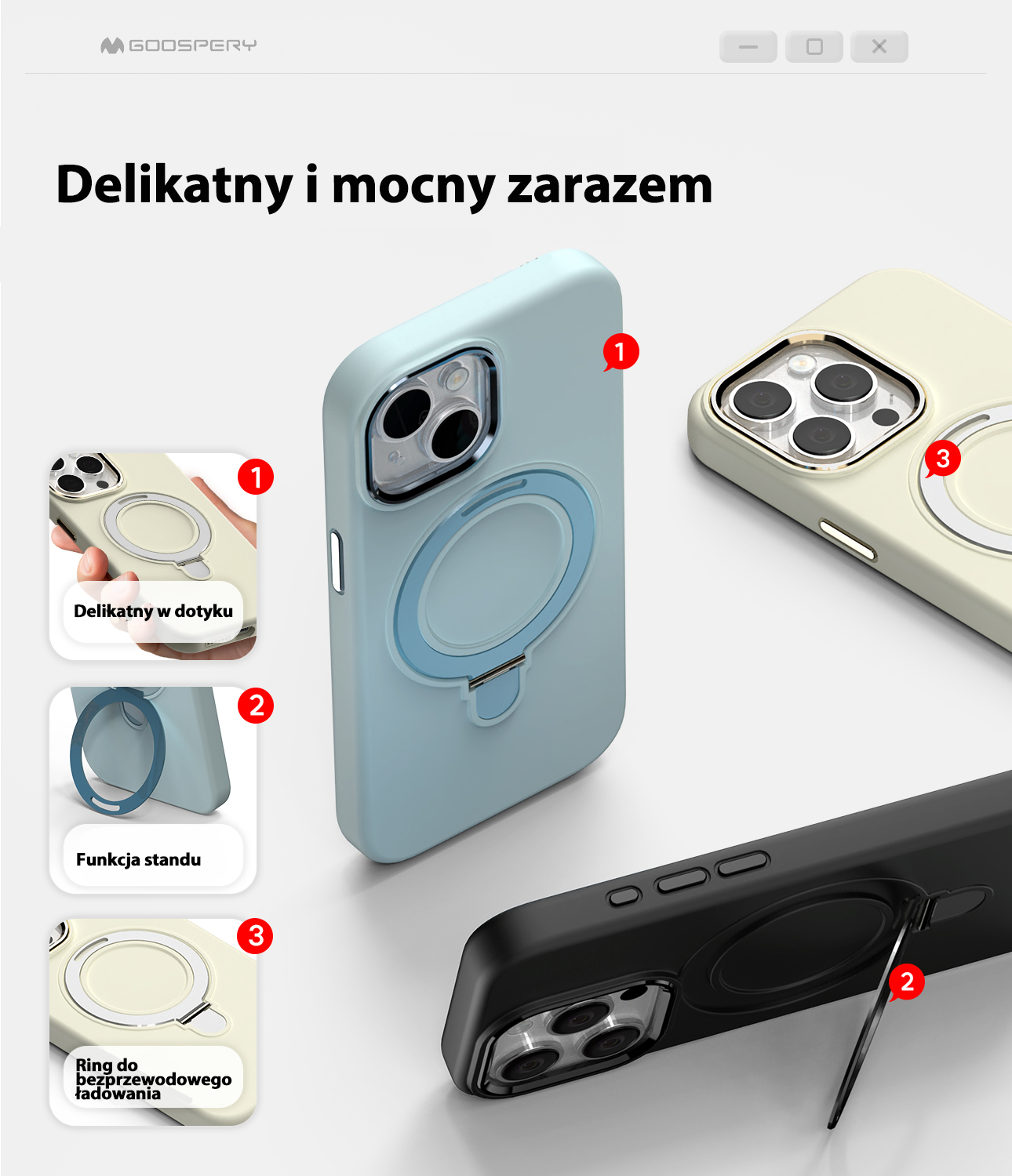 Dėklas Mercury MagSafe Stand Silicone Apple iPhone 15 Plus 6,7″ juodos spalvos aprašymas - Prekės nuotrauka