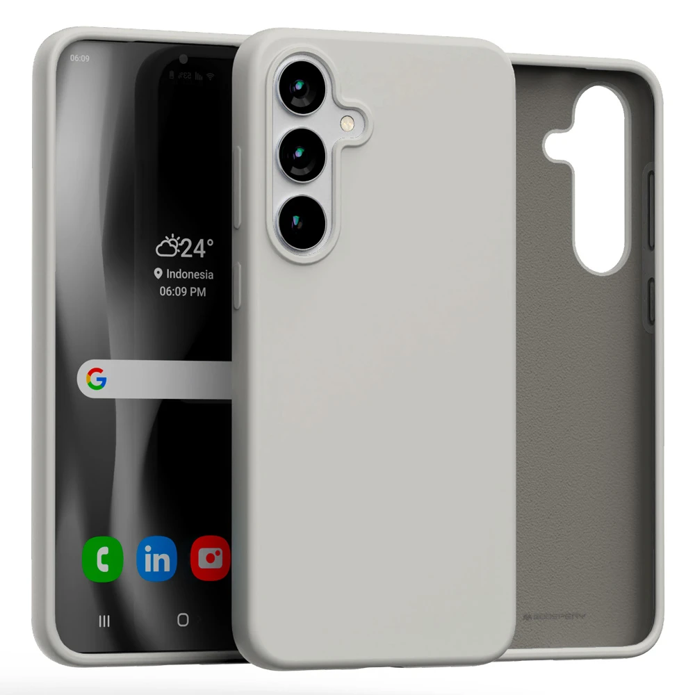 Dėklas Mercury Silicone Samsung Galaxy S25 Plus S936 pilkos spalvos aprašymas - Prekės nuotrauka