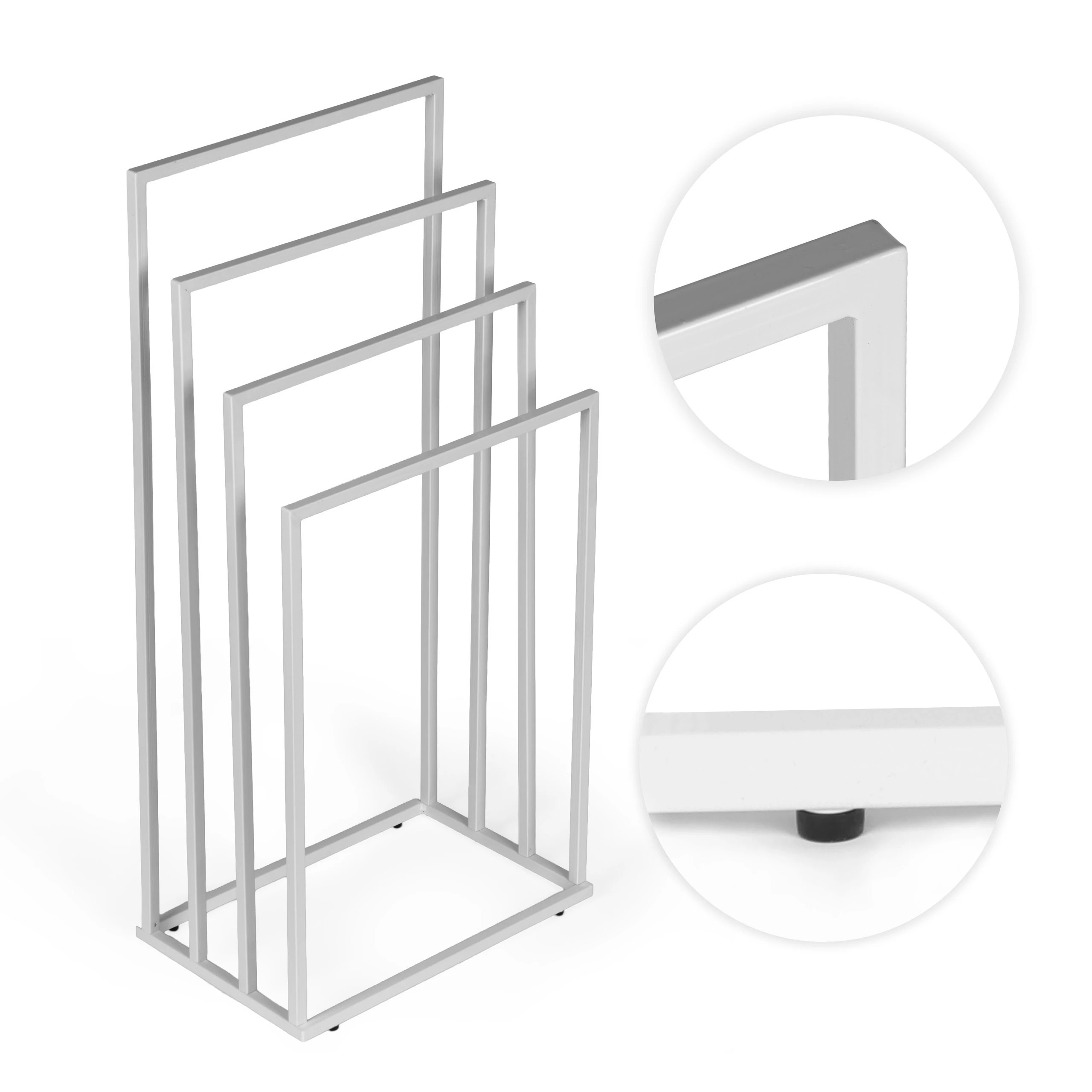 Metalinis pastatomas rankšluosčių stovas su 4 laikikliais, baltas, ModernHome aprašymas - Prekės nuotrauka