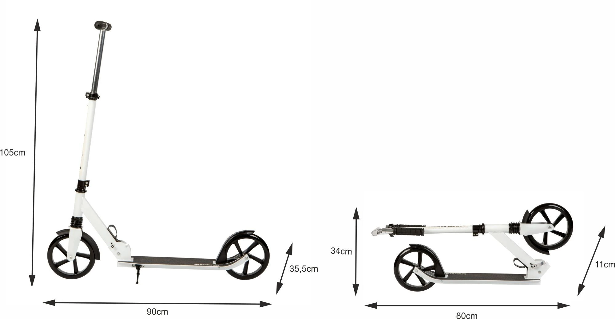 Bauerkraft Miesto paspirtukas vaikams ir paaugliams, sulankstomas, reguliuojamo aukščio 95-105 cm, ratukai 200 mm aprašymas - Prekės nuotrauka