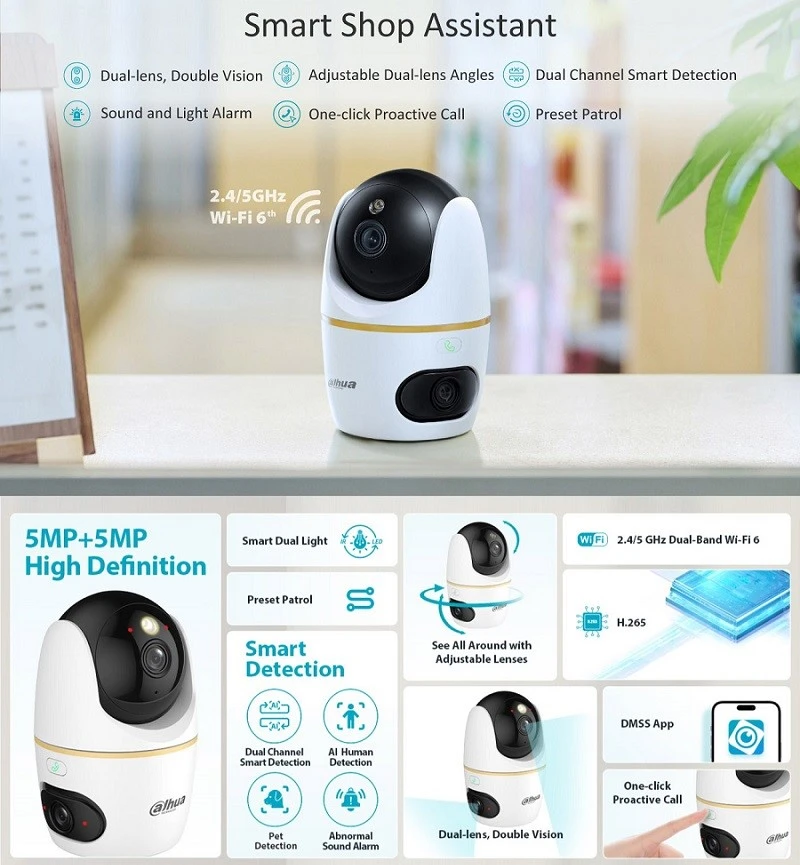 Dahua Technology Co Mini IP valdoma kamera 5MP 15fps, 1/3 colio CMOS sensorius, WIFI aprašymas - Prekės nuotrauka