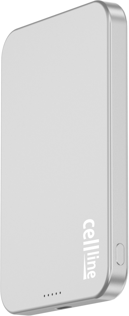 Beline Mini išorinė baterija Cellline MagSafe 5000mAh Qi2 15W CL-MBP-02 pilkos spalvos / titanium magnetinė belaidė mini išorinė baterija aprašymas - Prekės nuotrauka