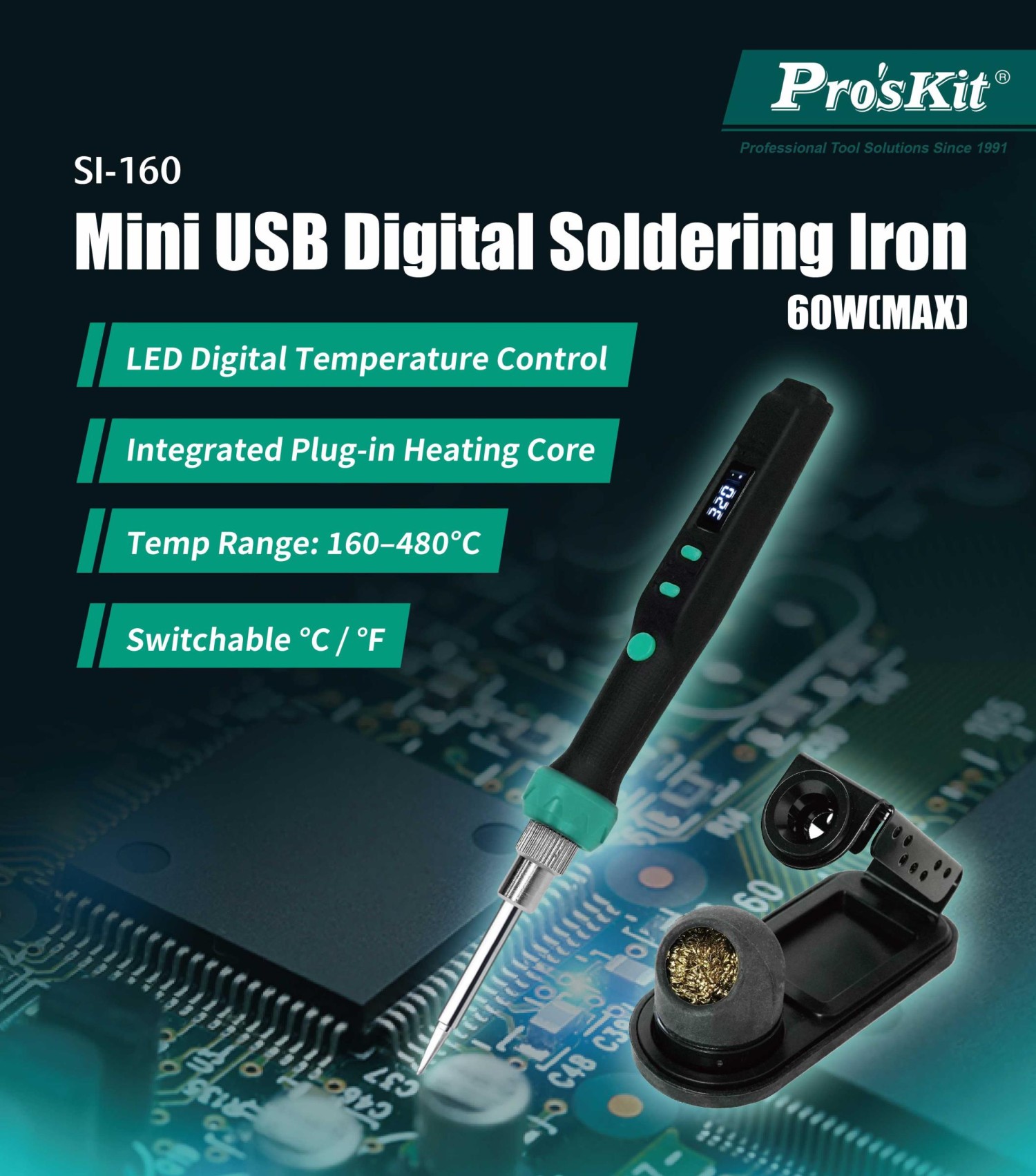 Mini USB skaitmeninis lituoklis 60W, Proskit aprašymas - Prekės nuotrauka
