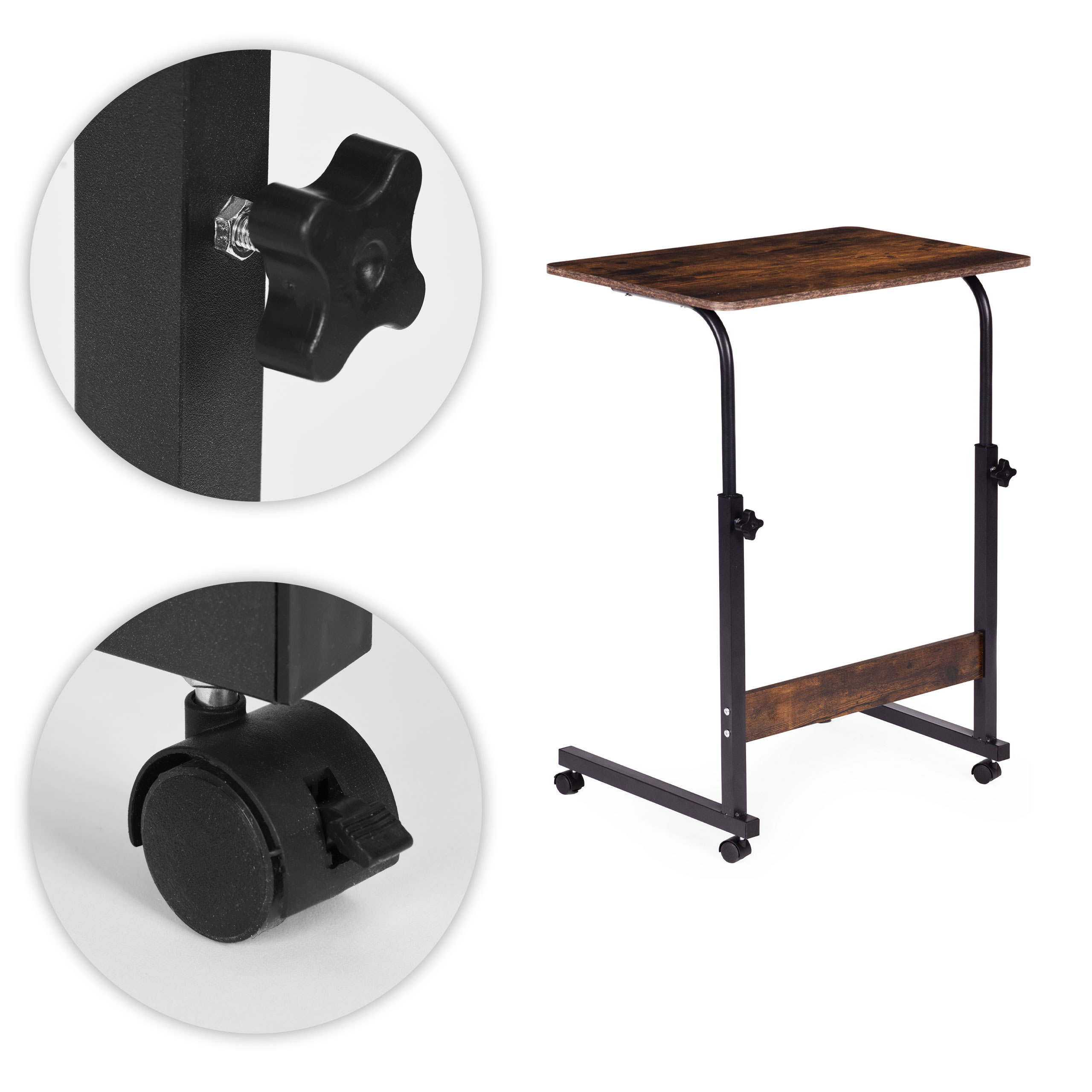 Mobile laptop table – side desk for armchair in aged walnut finish, ModernHome aprašymas - Prekės nuotrauka