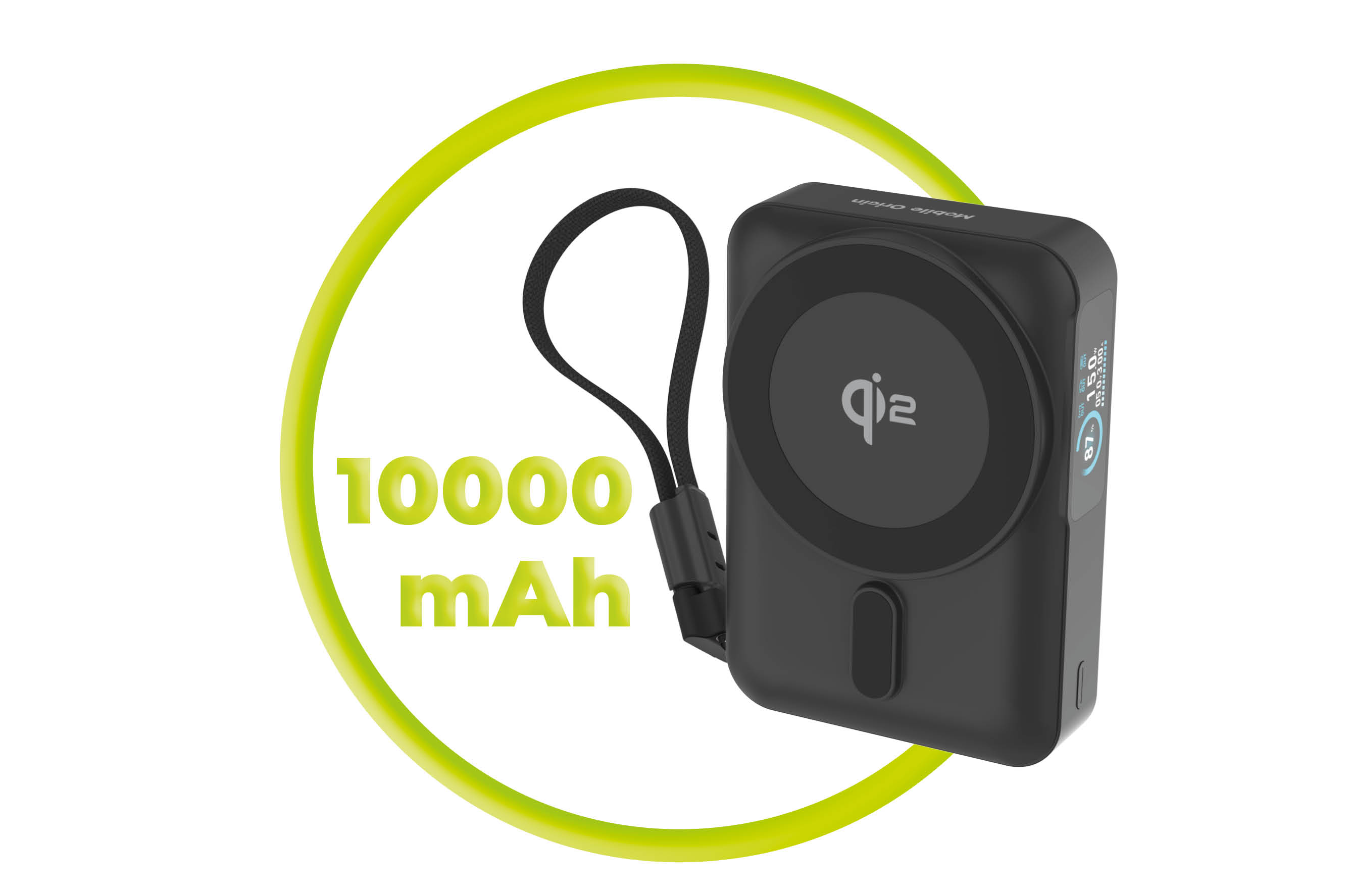 Mobile Origin 10000 mAh Qi2 TFT Ekranas Semi-solid PowerBank PB19 – USB-C Cable Juodas aprašymas - Prekės nuotrauka