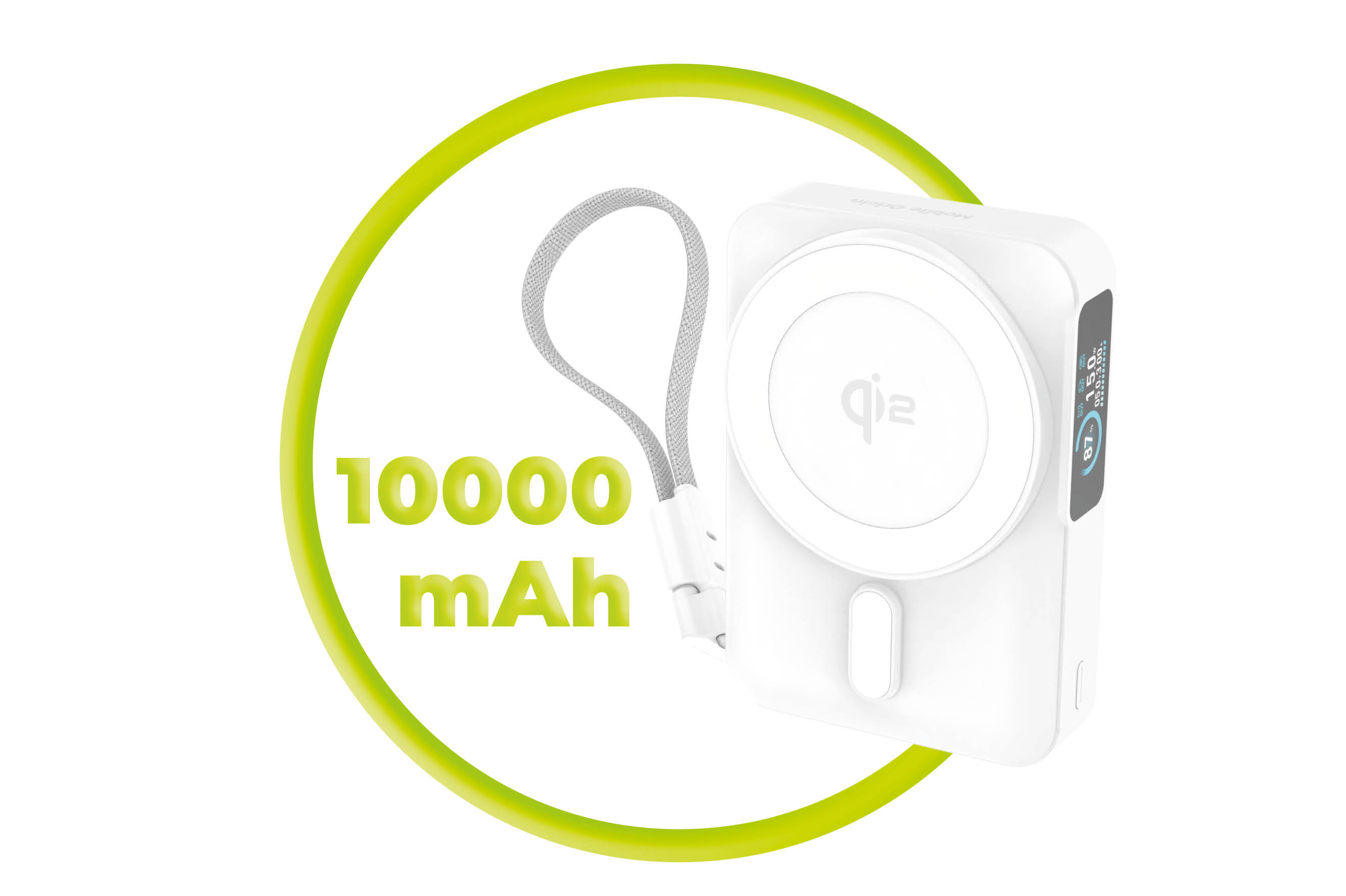 Mobile Origin 10000 mAh Qi2 TFT Ekranas Semi-solid PowerBank PB19 – USB-C Cable Baltas aprašymas - Prekės nuotrauka