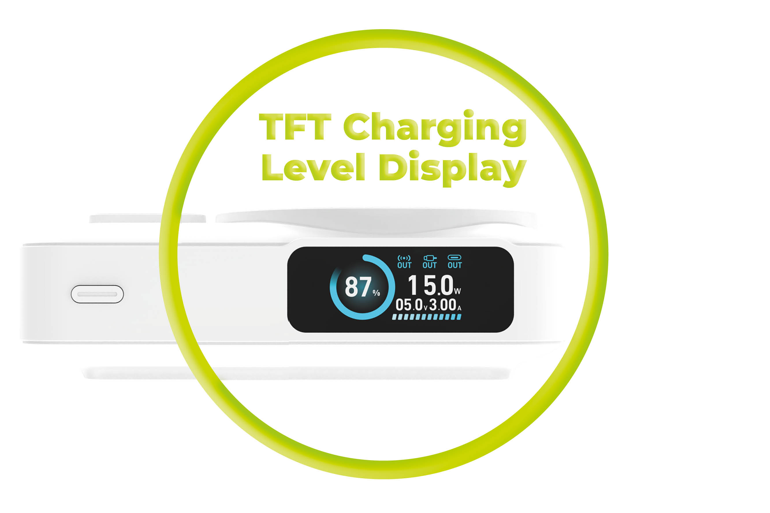 Mobile Origin 10000 mAh Qi2 TFT Ekranas Semi-solid PowerBank PB19 – USB-C Cable Baltas aprašymas - Prekės nuotrauka