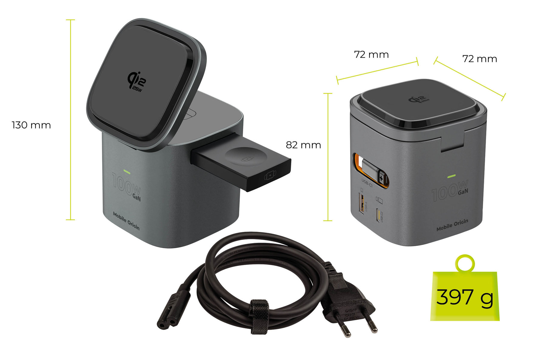 Mobile Origin 100W Qi2 25W sulankstomas įkroviklis PW37, suderinamas su MagSafe aprašymas - Prekės nuotrauka