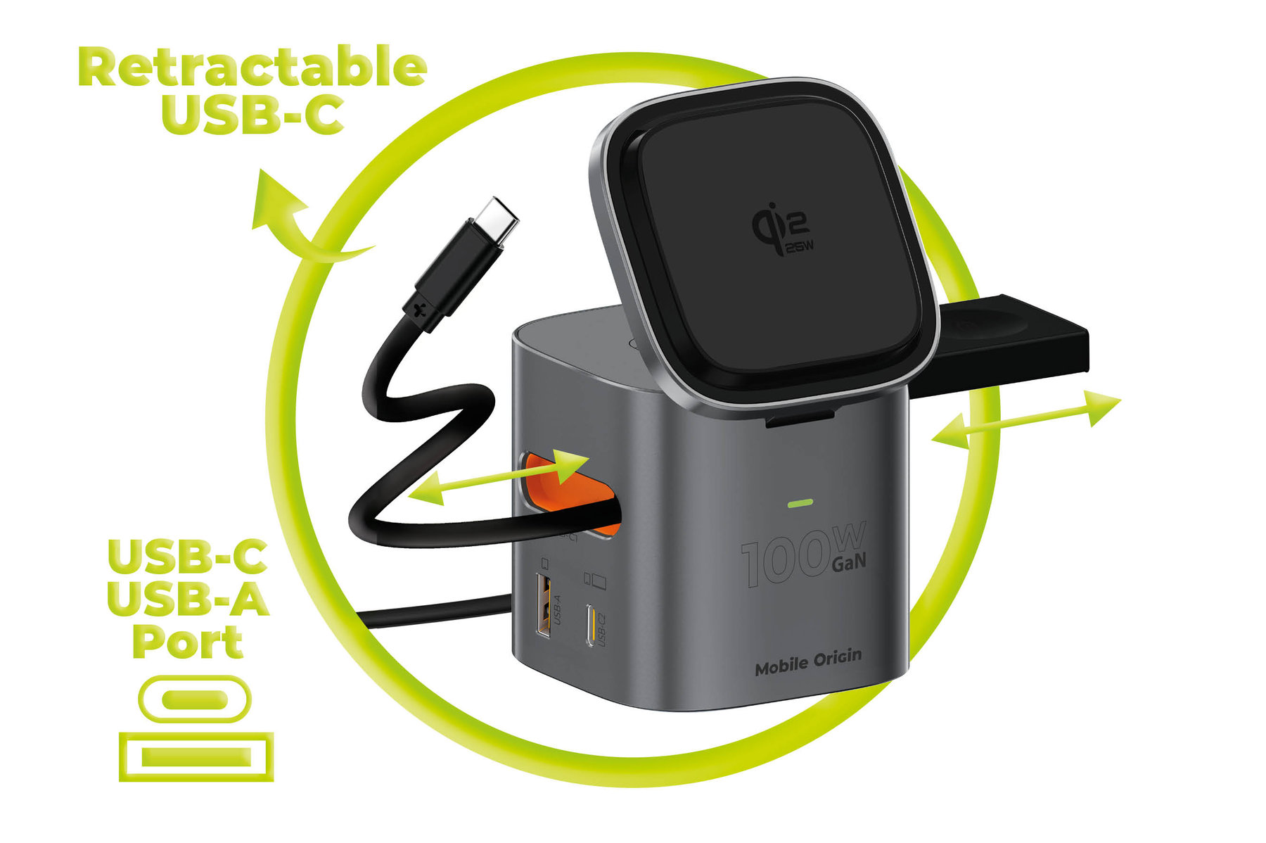 Mobile Origin 100W Qi2 25W sulankstomas įkroviklis PW37, suderinamas su MagSafe aprašymas - Prekės nuotrauka