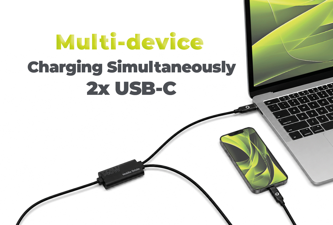 Mobile Origin 140W dvigubo įkrovimo USB-C laidas 1.2 m CB10 aprašymas - Prekės nuotrauka