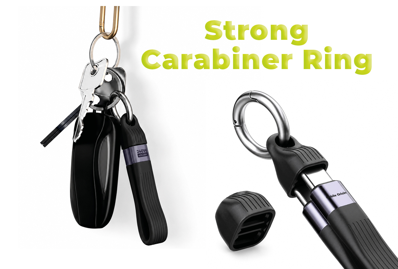 Mobile Origin 240W 40Gbps 8K USB-C Keychain Cable CB17 Juodas aprašymas - Prekės nuotrauka
