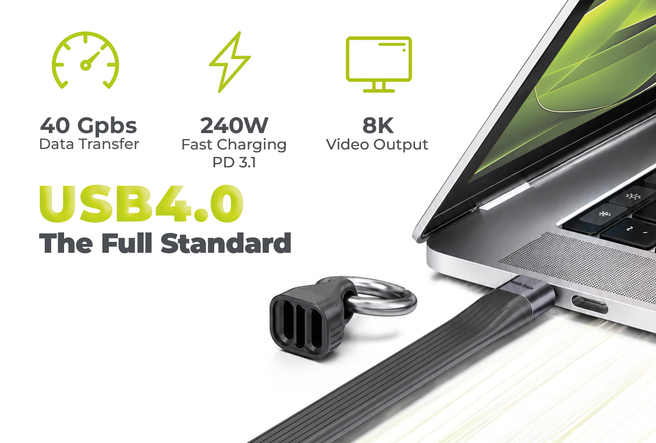 Mobile Origin 240W 40Gbps 8K USB-C Keychain Cable CB17 Juodas aprašymas - Prekės nuotrauka