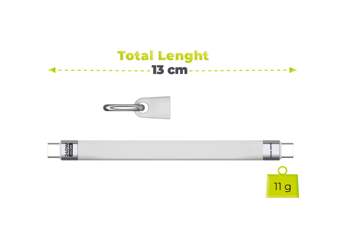Mobile Origin 240W 40Gbps 8K USB-C Keychain Cable CB17 Baltas aprašymas - Prekės nuotrauka