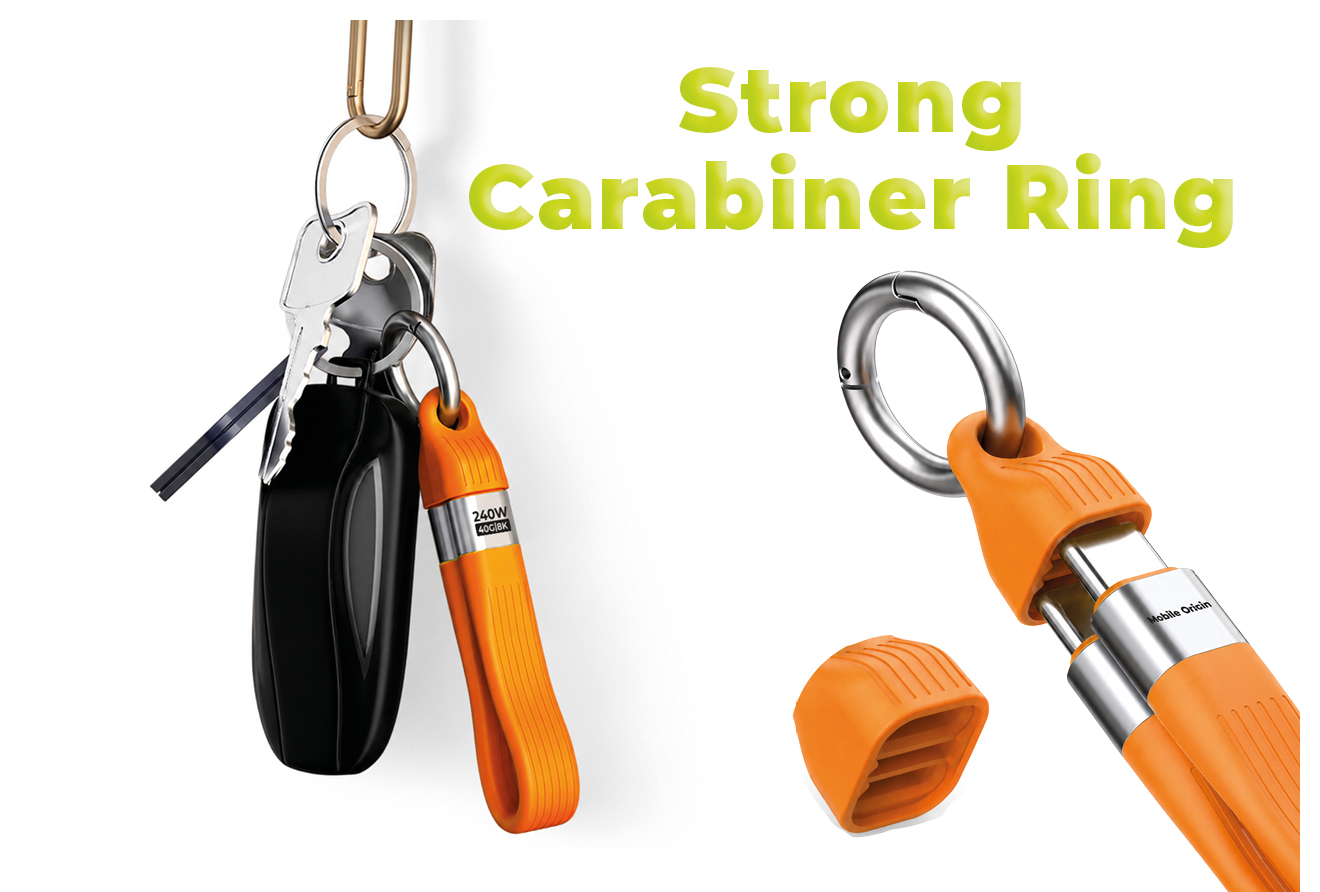Mobile Origin 240W 40Gbps 8K USB-C Keychain Cable CB17 Oranžinis aprašymas - Prekės nuotrauka