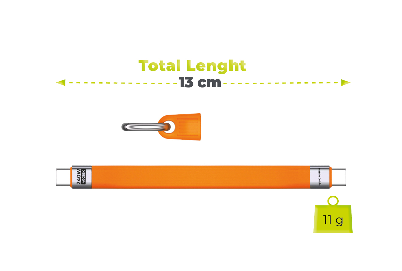 Mobile Origin 240W 40Gbps 8K USB-C Keychain Cable CB17 Oranžinis aprašymas - Prekės nuotrauka