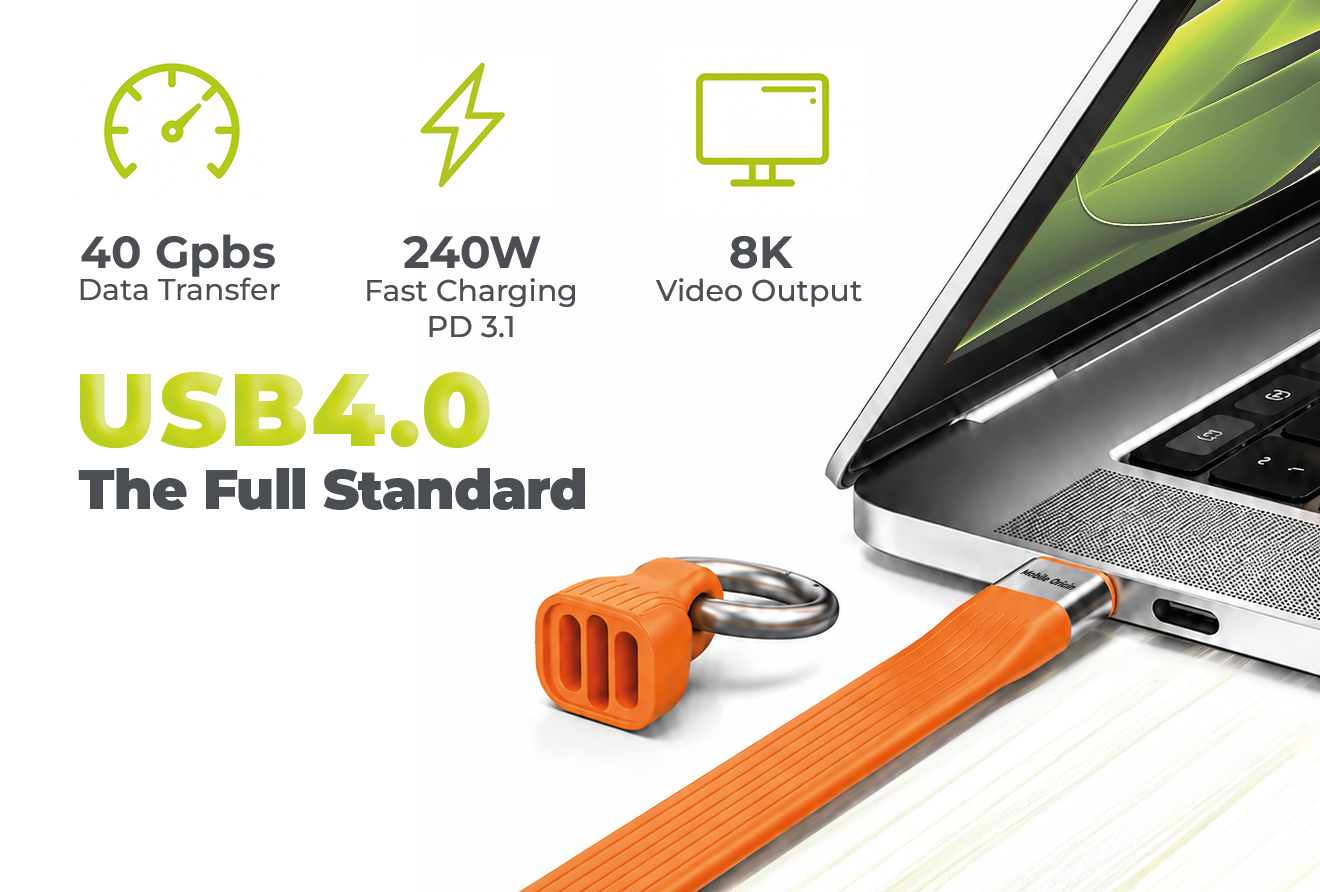 Mobile Origin 240W 40Gbps 8K USB-C Keychain Cable CB17 Oranžinis aprašymas - Prekės nuotrauka