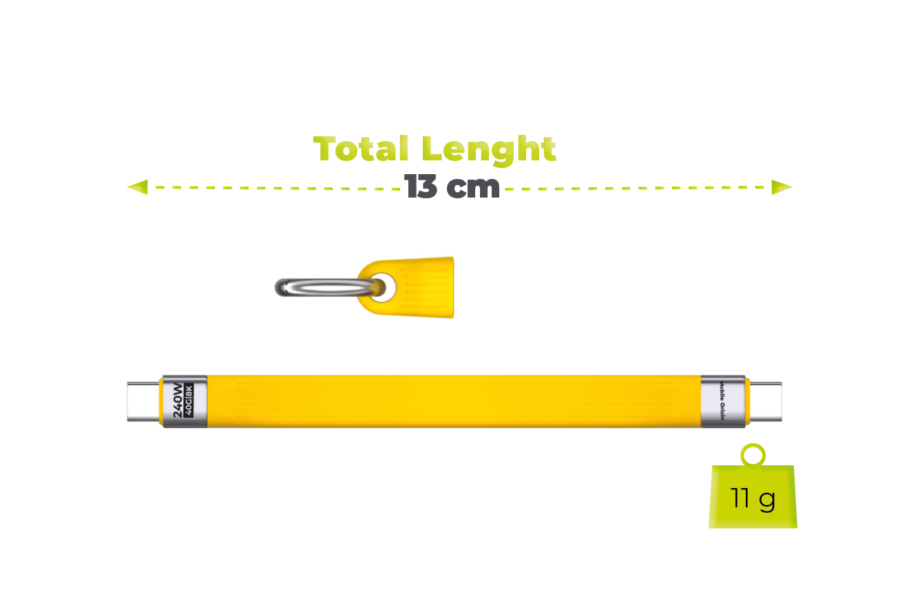Mobile Origin 240W 40Gbps 8K USB-C Keychain Cable CB17 Geltona aprašymas - Prekės nuotrauka