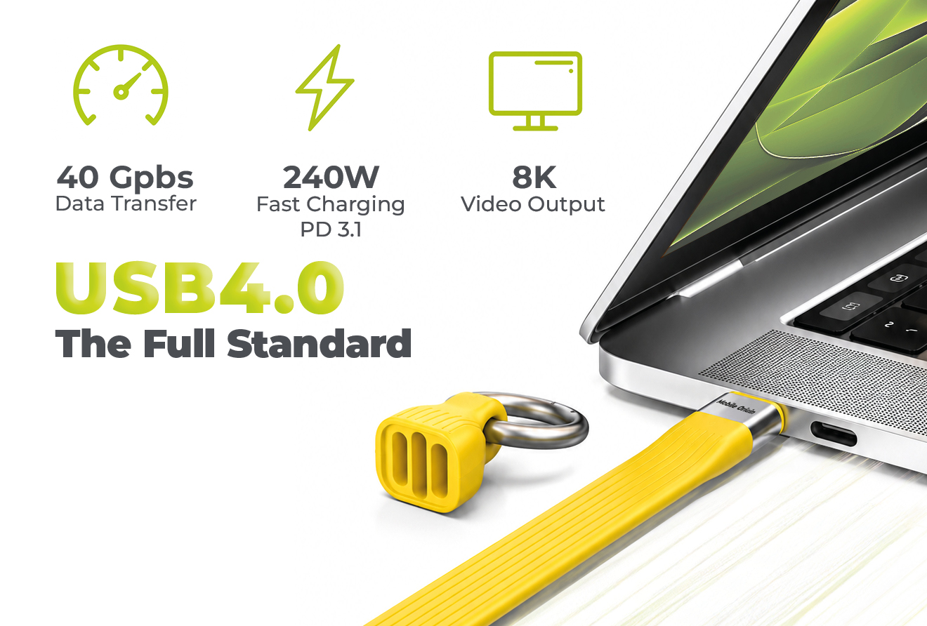Mobile Origin 240W 40Gbps 8K USB-C Keychain Cable CB17 Geltona aprašymas - Prekės nuotrauka