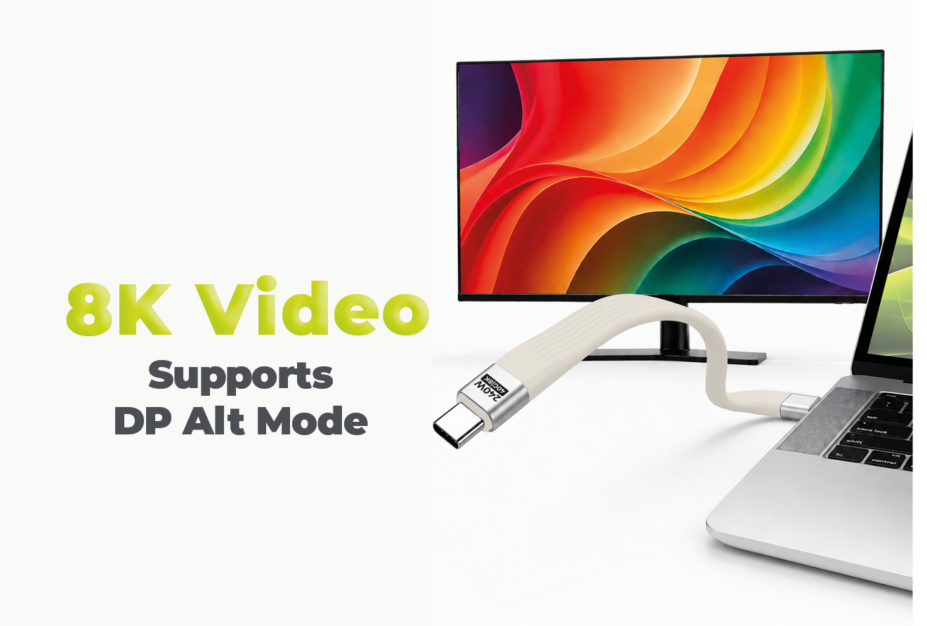 Mobile Origin 240W 40Gbps 8K USB-C raktų pakabuko laidas CB17 baltas aprašymas - Prekės nuotrauka