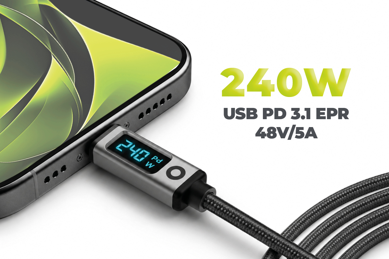Mobile Origin 240W 80Gbps, 8K/60Hz LED Ekranas USB-C Cable 1.5m CB18 aprašymas - Prekės nuotrauka