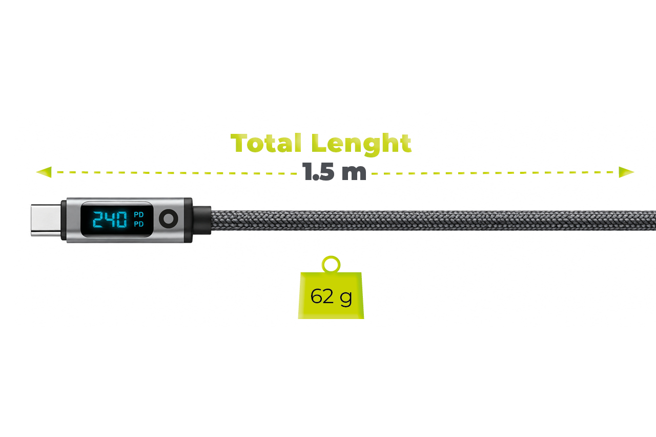 Mobile Origin 240W 80Gbps, 8K/60Hz LED Ekranas USB-C Cable 1.5m CB18 aprašymas - Prekės nuotrauka
