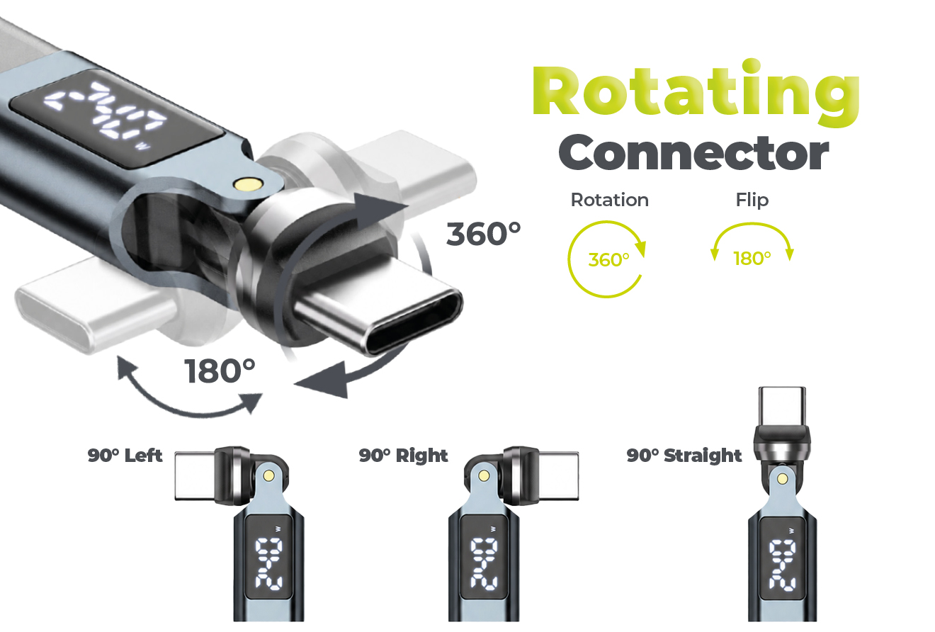 Mobile Origin 240W Ekranas 540° Rotating USB-C to USB-C Cable 1.8 m CB16 aprašymas - Prekės nuotrauka