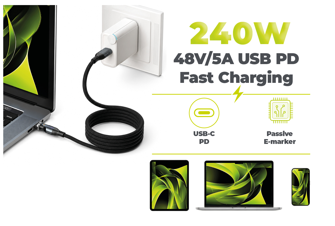 Mobile Origin 240W Magnetic 540° Rotating USB-C to USB-C Cable 1 m CB14 aprašymas - Prekės nuotrauka