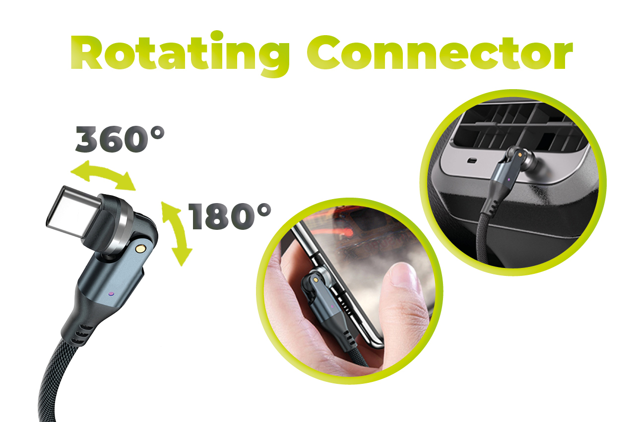 Mobile Origin 240W Rotating Cable 540° USB-C to USB-C 1m CB12 aprašymas - Prekės nuotrauka