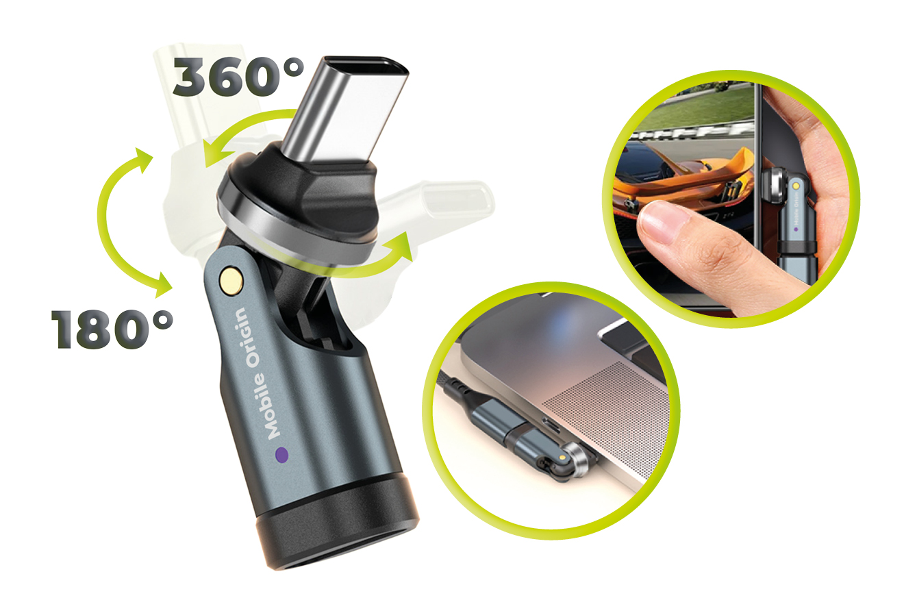Mobile Origin 240W USB-C 540° besisukantis adapteris CB13 aprašymas - Prekės nuotrauka