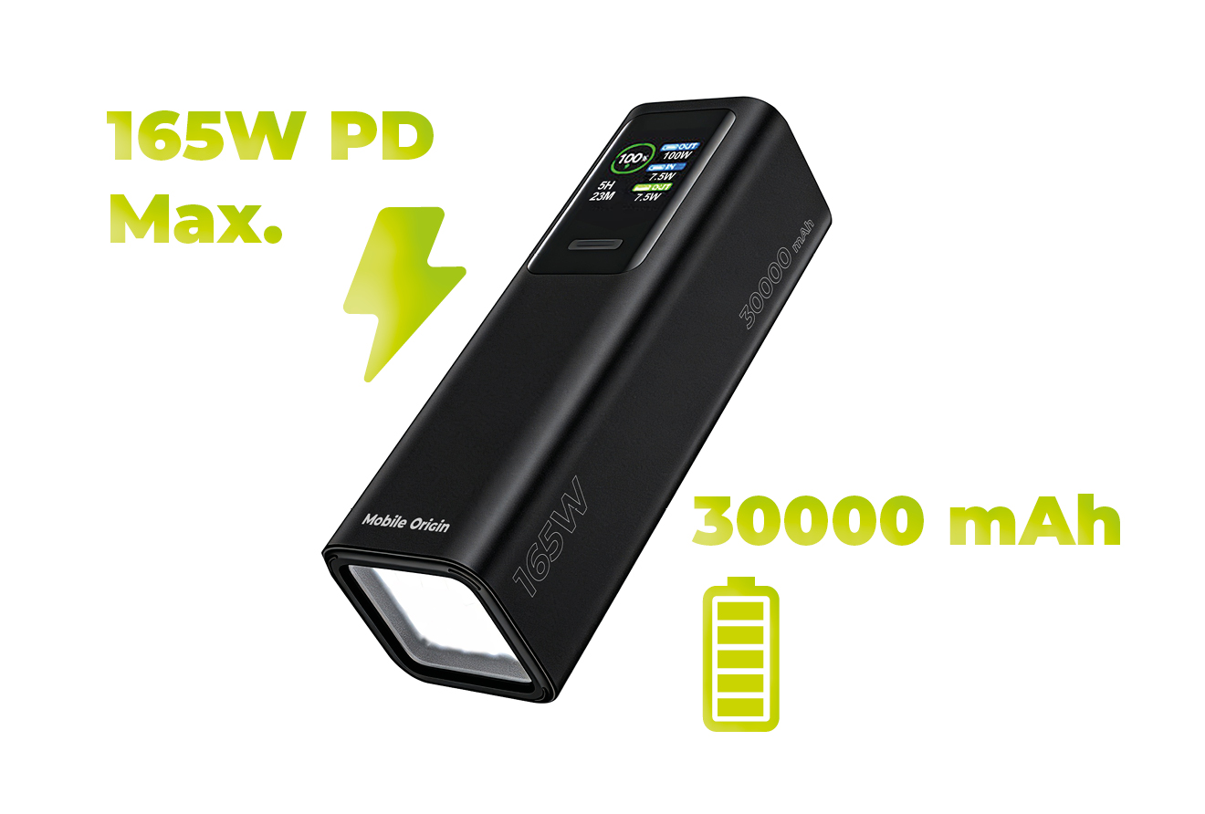 Mobile Origin 30000 mAh išorinė baterija su TFT ekranu ir žibintuvėliu PB17 – 2x USB-C + USB-A aprašymas - Prekės nuotrauka