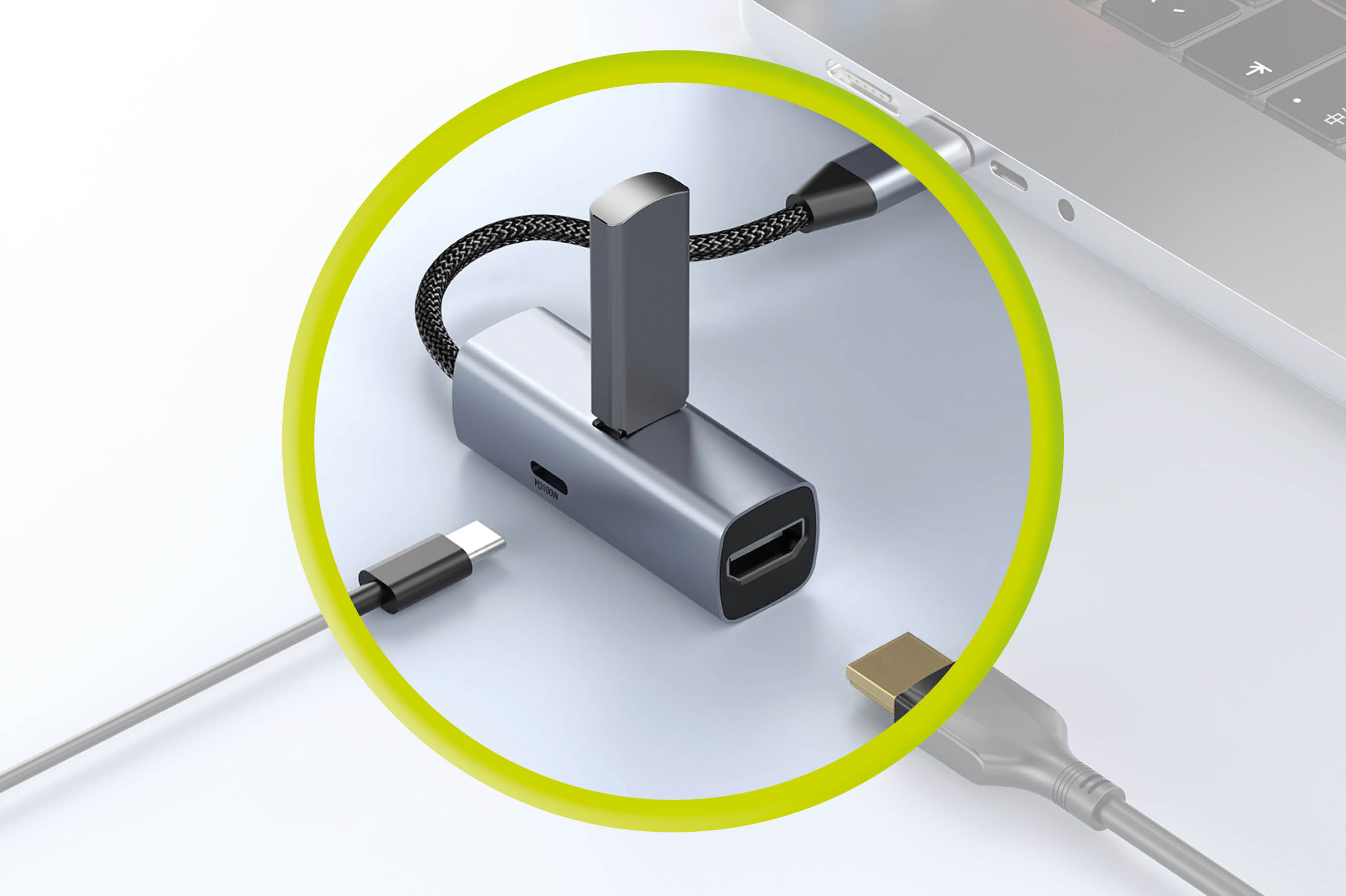 Mobile Origin 3in1 CompactHub HB1 – USB-A, USB-C, HDMI, USB-C laidas aprašymas - Prekės nuotrauka