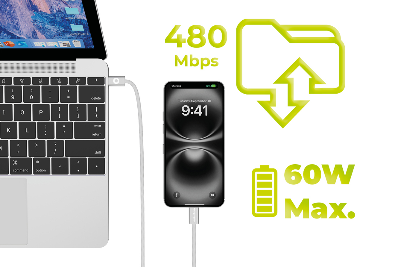 „Mobile Origin“ 60 W itin plonas USB-C į USB-C kabelis, 1 m, CB11 Baltas aprašymas - Prekės nuotrauka „Mobile Origin“ 60 W itin plonas USB-C į USB-C kabelis, 1 m, CB11 Baltas aprašymas - Prekės nuotrauka