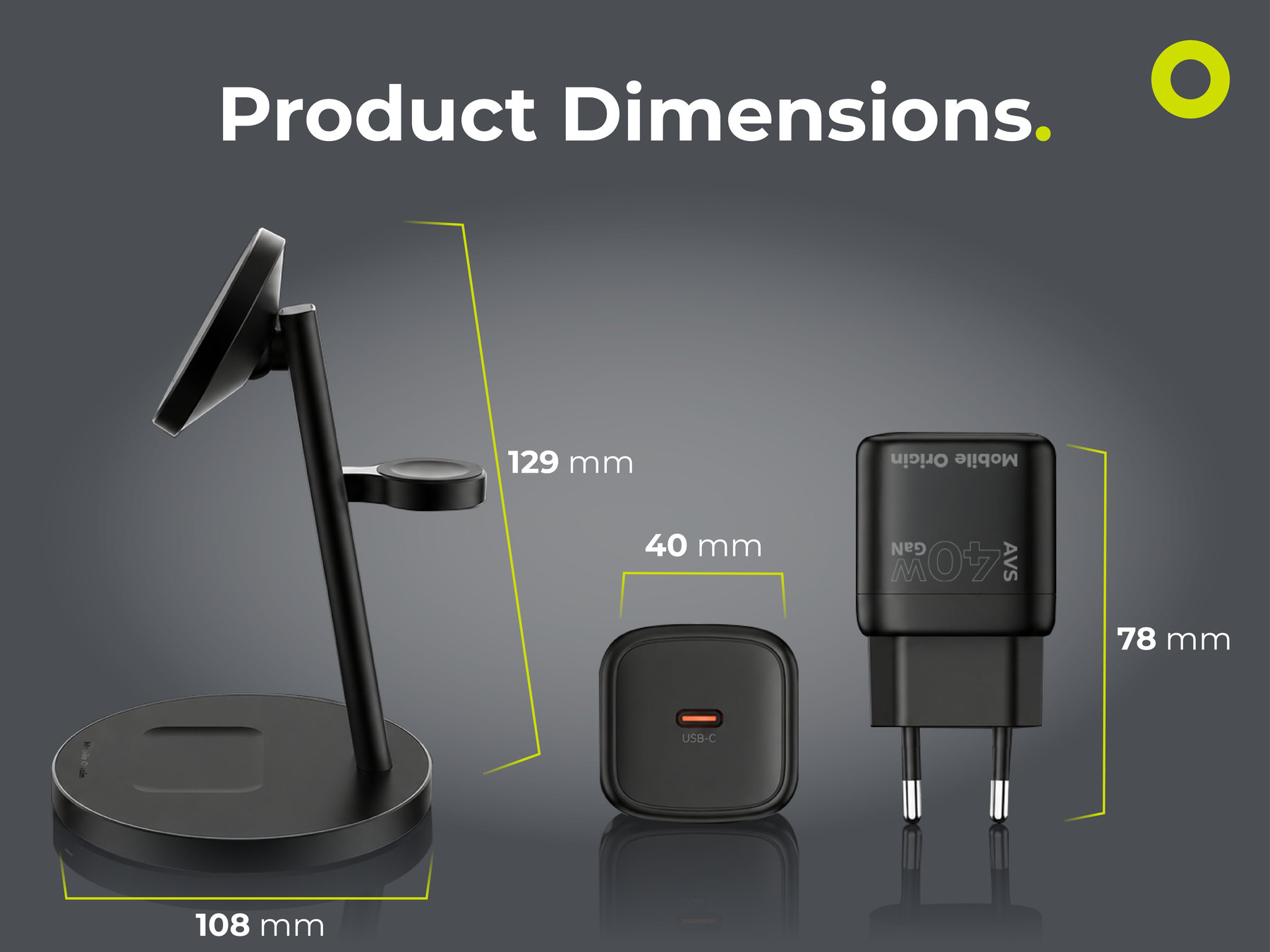 Mobile Origin Qi2 25W PowerStand Pro 3in1 su 40-60W AVS GaN įkrovikliu PW40 juodas aprašymas - Prekės nuotrauka