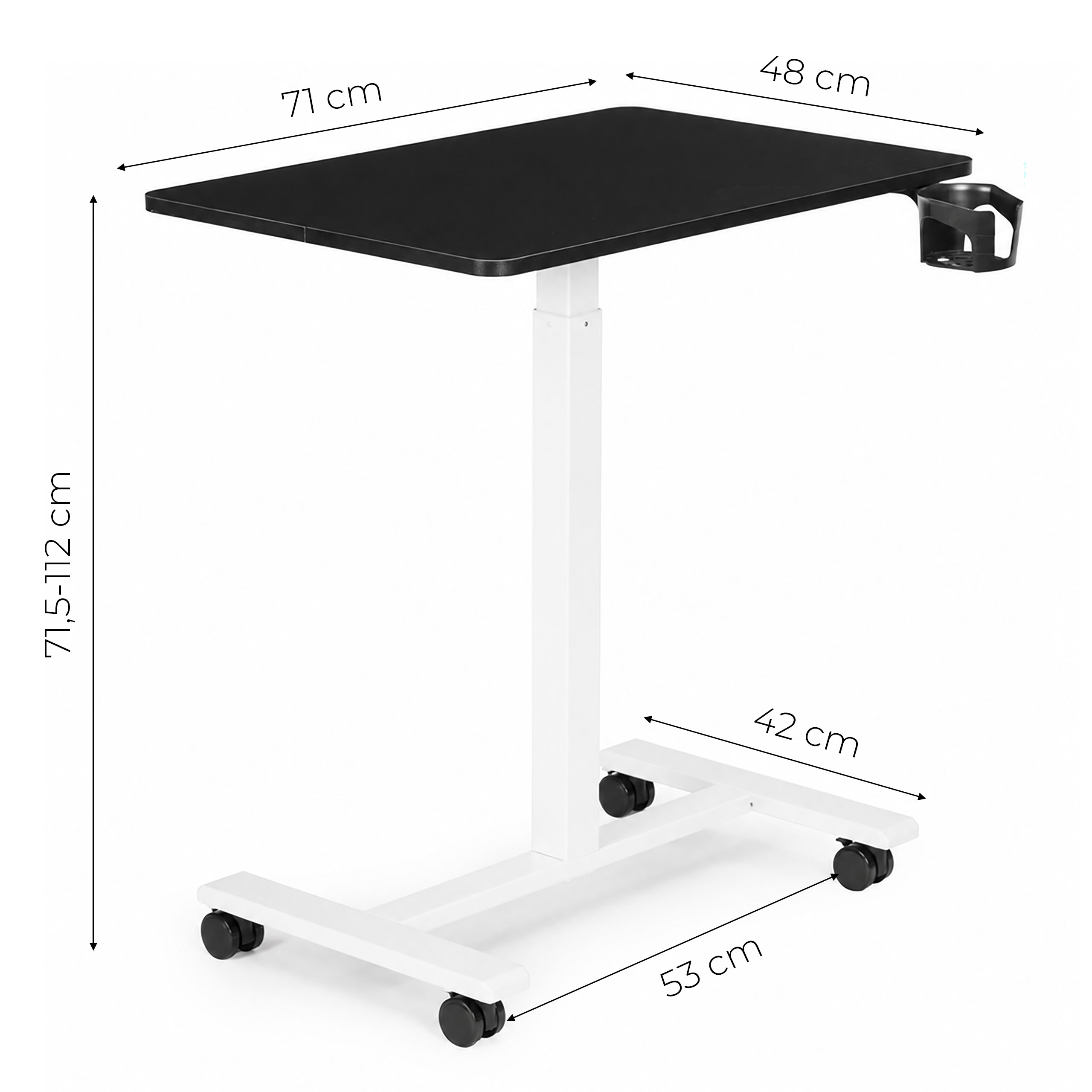 Mobilus rašomasis stalas 70×48 cm nešiojamam kompiuteriui, reguliuojamo aukščio 71.5-112 cm, juodas stalviršis ModernHome aprašymas - Prekės nuotrauka