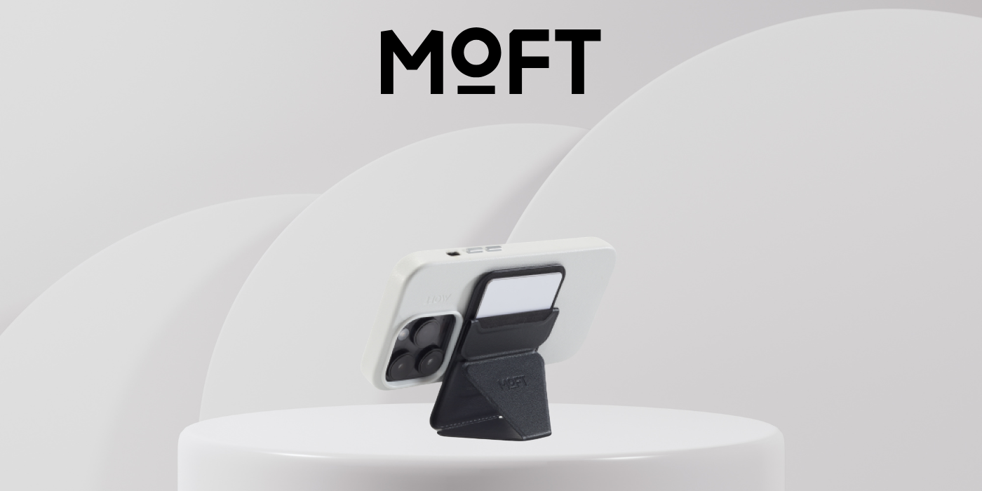 Moft Movas „Snap-On“ MagSafe magnetinė piniginė ir telefono stovas, juodos spalvos aprašymas - Prekės nuotrauka