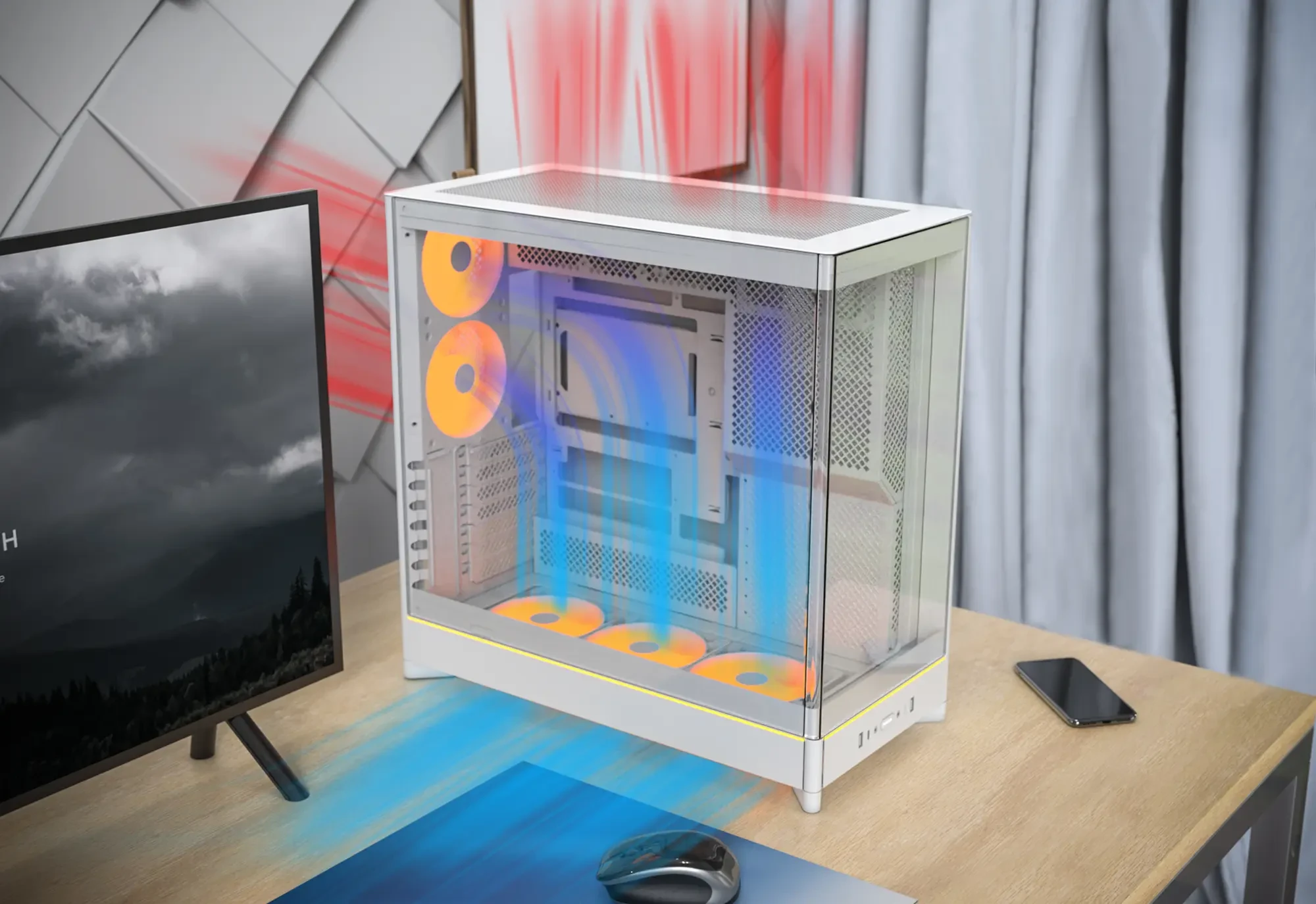 Montech HS02 PC-kompiuterio korpusas, Midi-Tower, ATX, Tempered Glass, ARGB – juodos spalvos aprašymas - Prekės nuotrauka Montech HS02 PC-kompiuterio korpusas, Midi-Tower, ATX, Tempered Glass, ARGB – juodos spalvos aprašymas - Prekės nuotrauka