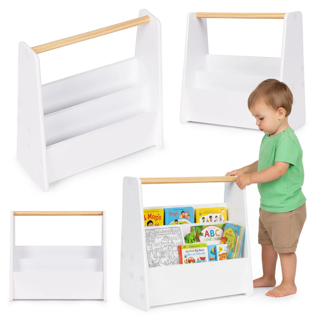 Montessori vaikiška knygų lentyna, 3 aukštų knygų stovas-organizeris, balta ECOTOYS aprašymas - Prekės nuotrauka