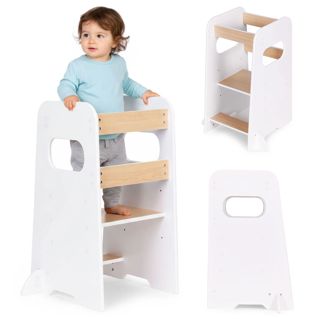 Montessori virtuvės pagalbininkas, reguliuojamas vaikiškas laiptelis-kėdutė ECOTOYS aprašymas - Prekės nuotrauka
