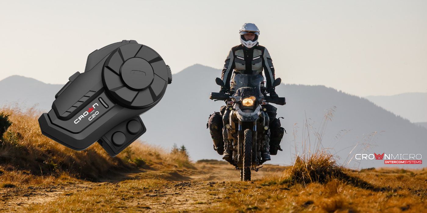 Motociklo domofonas Crown C20 Bluetooth 5.1 juodos spalvos aprašymas - Prekės nuotrauka